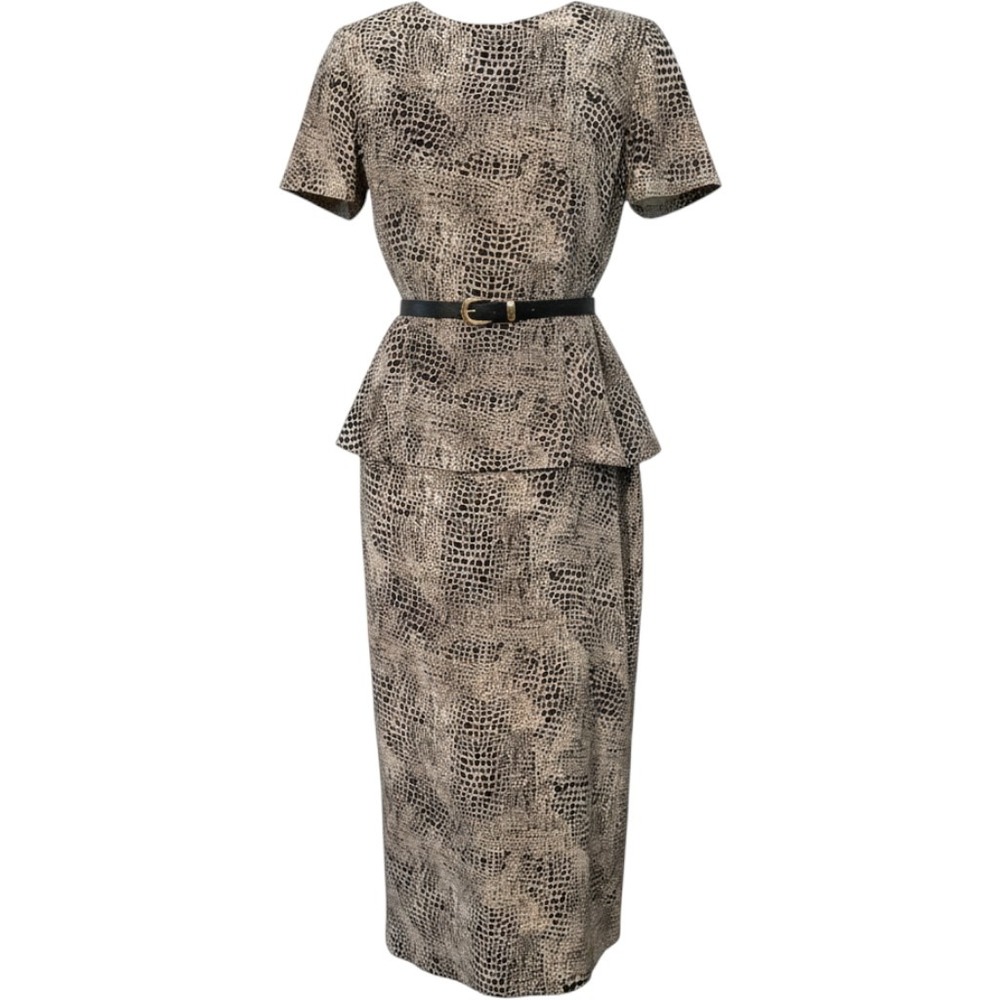 Vintage Spenser Jeremy 100% Silk Snakeskin Peplum Belted Dress Size 10
